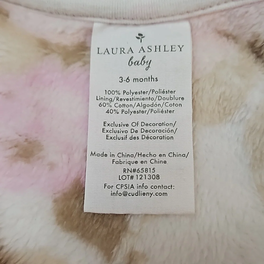 Laura Ashley Baby Bunting Hooded Fleece 3-6 Month Pink Floral Fold Over Mittens